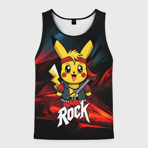 Мужская майка без рукавов Радостный Пикачу рок звезда / 3D-Черный – фото 1