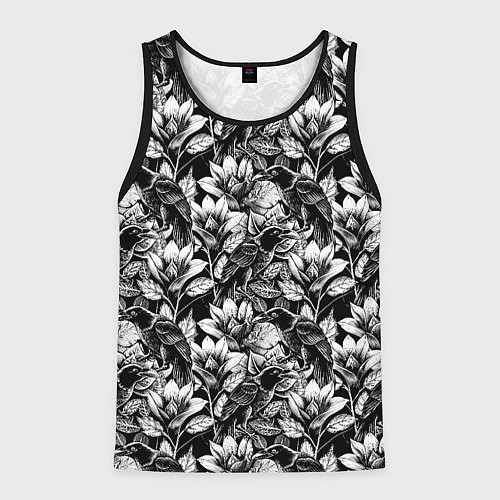 Мужская майка без рукавов Вороны в цветах / 3D-Черный – фото 1