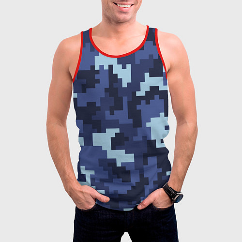 Мужская майка без рукавов Пиксельный камуфляж текстура / 3D-Красный – фото 3