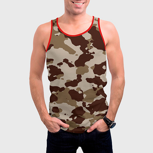 Мужская майка без рукавов Коричневый камуфляж текстура / 3D-Красный – фото 3