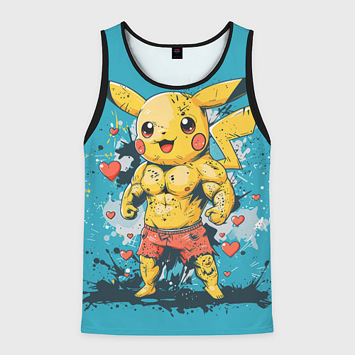 Мужская майка без рукавов Мускулистый Пикачу в шортах / 3D-Черный – фото 1