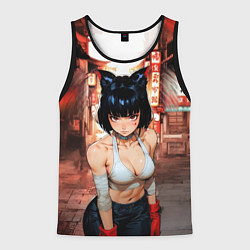 Майка-безрукавка мужская Бойцовская девушка-кошка, цвет: 3D-черный