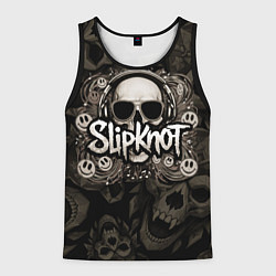Мужская майка без рукавов Slipknot на фоне черепа в очках и наушниках