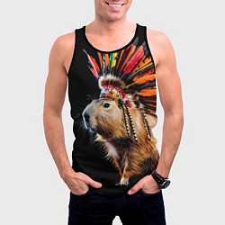Майка-безрукавка мужская Капибара индеец, цвет: 3D-черный — фото 2