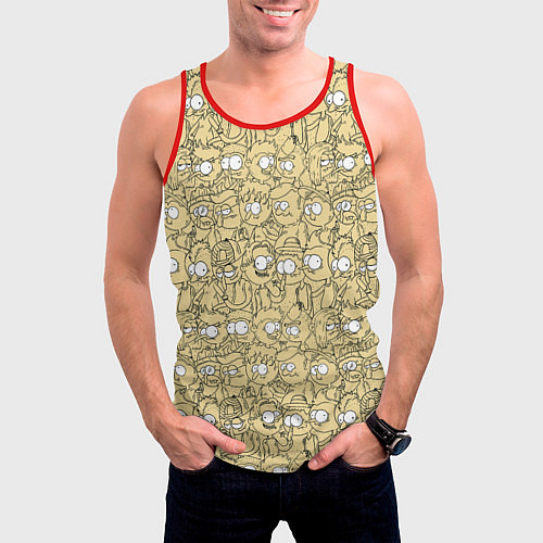 Мужская майка без рукавов Дудл человечки носатые - паттерн / 3D-Красный – фото 3