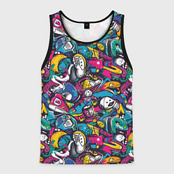 Майка-безрукавка мужская Граффити спортивные принадлежности, цвет: 3D-черный