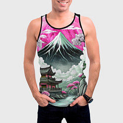 Майка-безрукавка мужская Японский вулкан и деревья, цвет: 3D-черный — фото 2