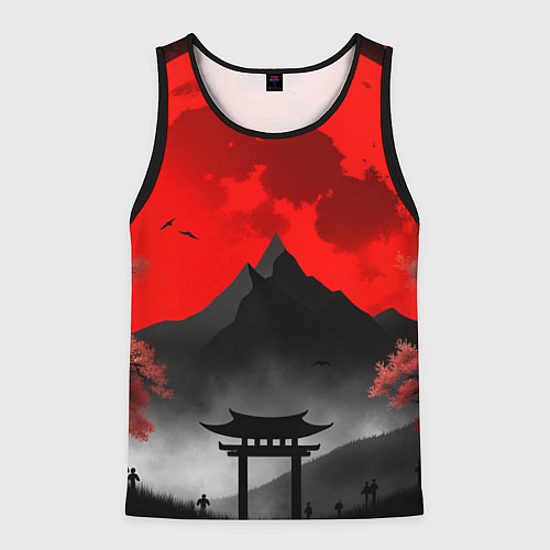 Мужская майка без рукавов Черная гора Японии на закате / 3D-Черный – фото 1