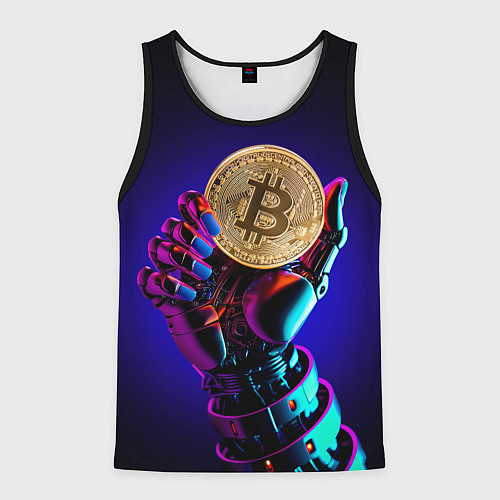 Мужская майка без рукавов Биткойн в руке киборга / 3D-Черный – фото 1