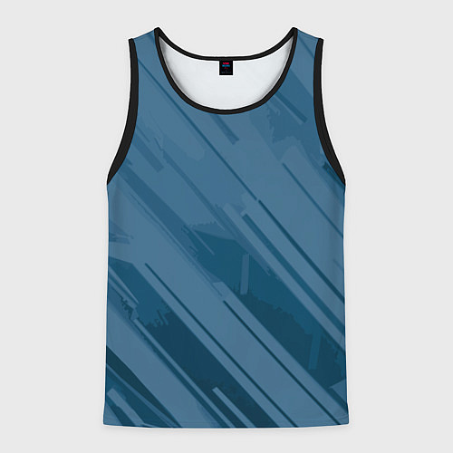 Мужская майка без рукавов Тёмный сине-голубой полосами / 3D-Черный – фото 1