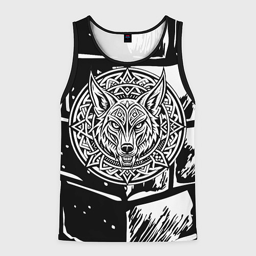 Мужская майка без рукавов Голова волка скандинавский узор тату / 3D-Черный – фото 1