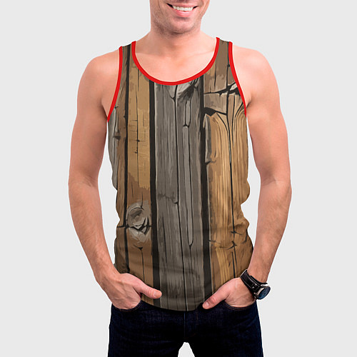 Мужская майка без рукавов Old boards / 3D-Красный – фото 3