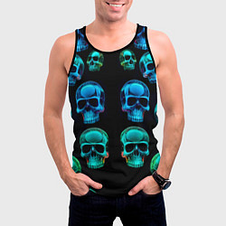 Майка-безрукавка мужская Neon skulls - ai art pattern, цвет: 3D-черный — фото 2