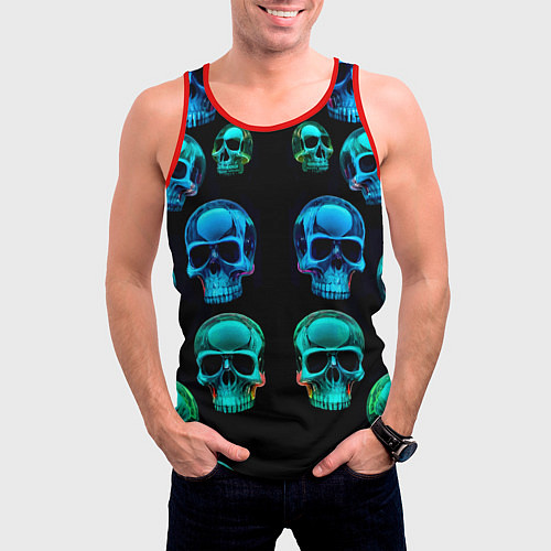 Мужская майка без рукавов Neon skulls - ai art pattern / 3D-Красный – фото 3