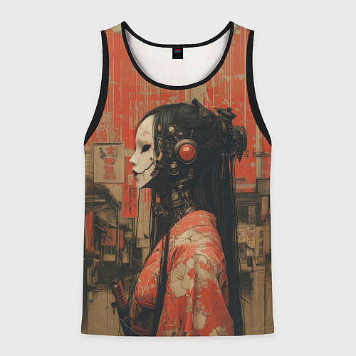Мужская майка без рукавов Девушка-андроид в кимоно / 3D-Черный – фото 1