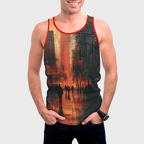 Мужская майка без рукавов Осенний городской вечер / 3D-Красный – фото 3