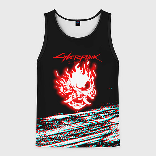 Мужская майка без рукавов Киберпанк 2077 огненное лого / 3D-Черный – фото 1