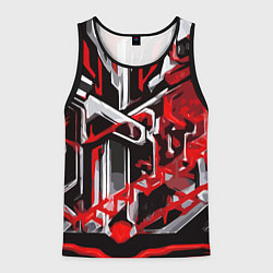 Мужская майка без рукавов Красно-белая агрессивная абстракция на чёрном фоне