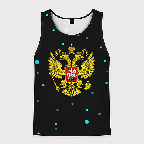 Мужская майка без рукавов Герб РФ голубые краски / 3D-Черный – фото 1