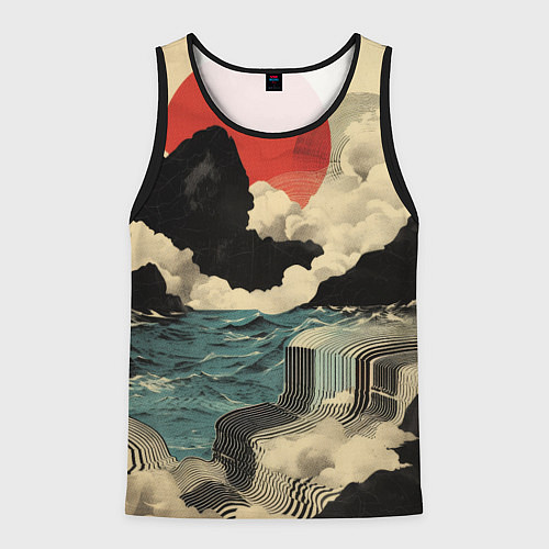 Мужская майка без рукавов Ретро пейзаж в Японском стиле / 3D-Черный – фото 1