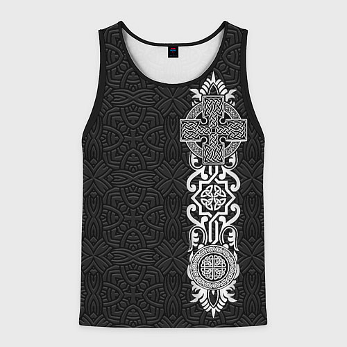 Мужская майка без рукавов Славянский вертикальный орнамент в узоре / 3D-Черный – фото 1