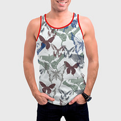 Майка-безрукавка мужская Бабочки на белом фоне - паттерн, цвет: 3D-красный — фото 2