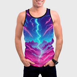 Майка-безрукавка мужская Фантастический неоновый пейзаж - нейроарт, цвет: 3D-черный — фото 2