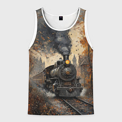 Майка-безрукавка мужская Ретро иллюстрация с паровозом, цвет: 3D-белый