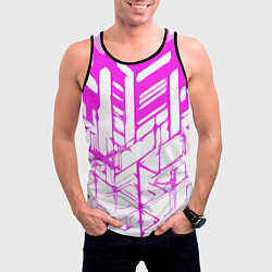 Майка-безрукавка мужская Агрессивные розовые полосы на белом фоне, цвет: 3D-черный — фото 2