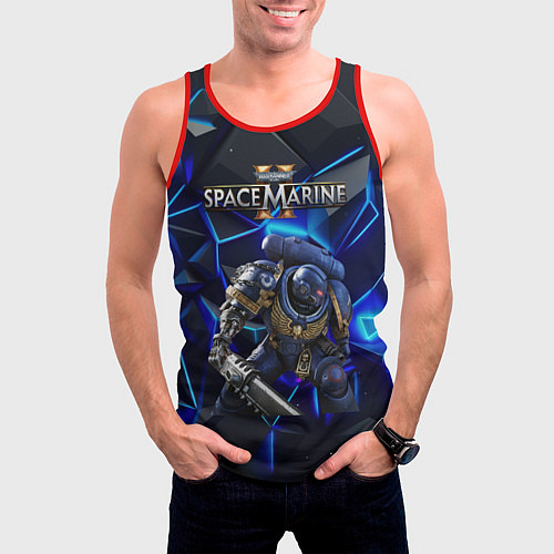 Мужская майка без рукавов Warhammer 40000 space marine 2 ультрамарин / 3D-Красный – фото 3