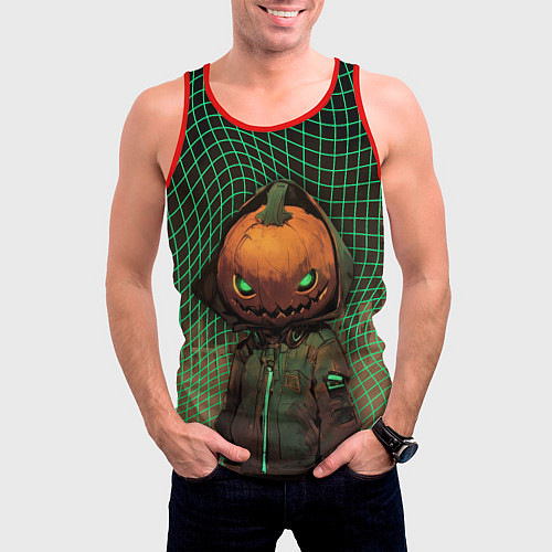 Мужская майка без рукавов Тыквенный Джек в неоновой сетке / 3D-Красный – фото 3