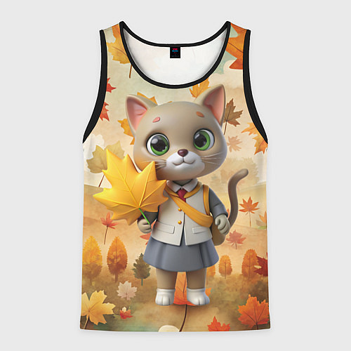 Мужская майка без рукавов Кошечка школьница / 3D-Черный – фото 1