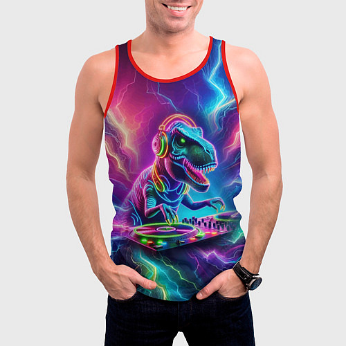 Мужская майка без рукавов Tyrannosaur DJ - neon glow / 3D-Красный – фото 3