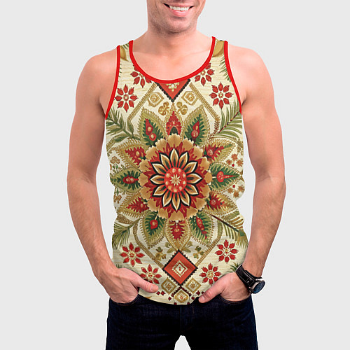 Мужская майка без рукавов Стиль советского ковра узоры и орнамент / 3D-Красный – фото 3