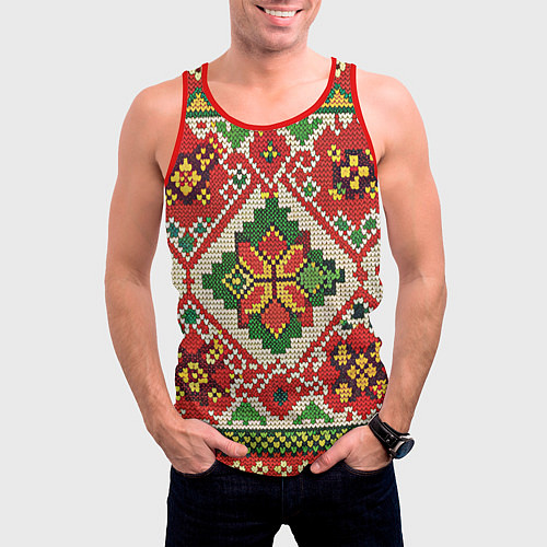 Мужская майка без рукавов Классические русские узоры и орнамент / 3D-Красный – фото 3