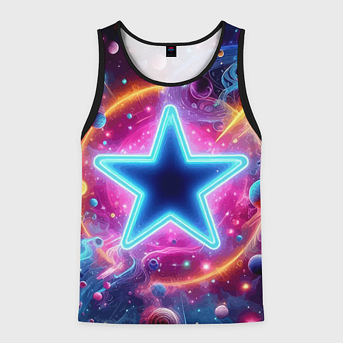 Мужская майка без рукавов Звезда в неоновом космосе - нейроарт / 3D-Черный – фото 1