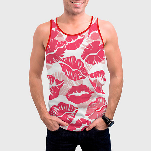 Мужская майка без рукавов Романтический отпечаток помады игривый макияж / 3D-Красный – фото 3