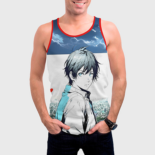 Мужская майка без рукавов Аниме город / 3D-Красный – фото 3