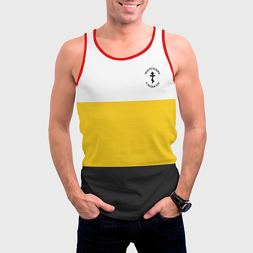 Мужская майка без рукавов Мы русские с нами Бог Крест на узорном флаге / 3D-Красный – фото 3