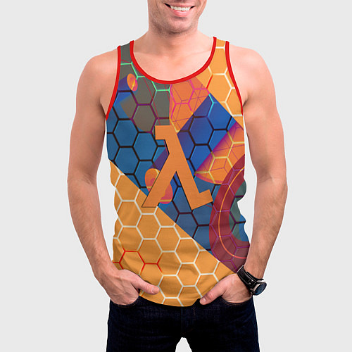 Мужская майка без рукавов Half life hexagon steel / 3D-Красный – фото 3