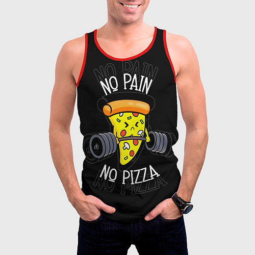 Мужская майка без рукавов No pain - no pizza / 3D-Красный – фото 3