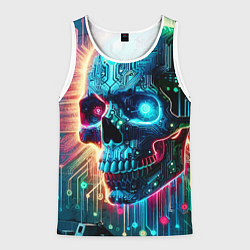 Майка-безрукавка мужская Cool cyber skull - neon glow, цвет: 3D-белый