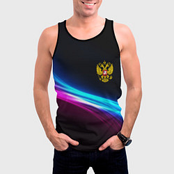 Майка-безрукавка мужская Россия неоновые волны, цвет: 3D-черный — фото 2