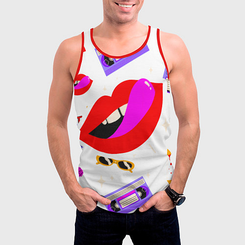 Мужская майка без рукавов Вечеринка 90-х: Яркие символы эпохи / 3D-Красный – фото 3