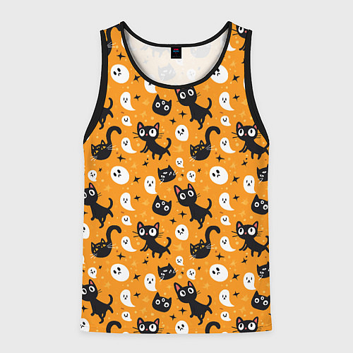 Мужская майка без рукавов Паттерн с черными кошками / 3D-Черный – фото 1