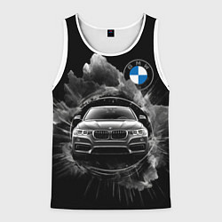 Майка-безрукавка мужская BMW абстрактный дым, цвет: 3D-белый