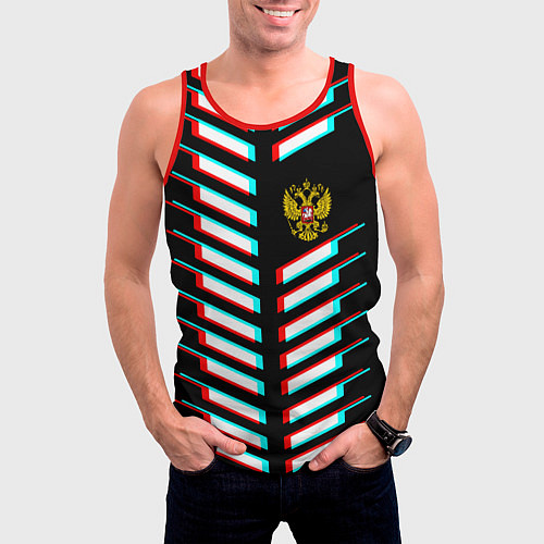 Мужская майка без рукавов Герб РФ глитч геометрия / 3D-Красный – фото 3