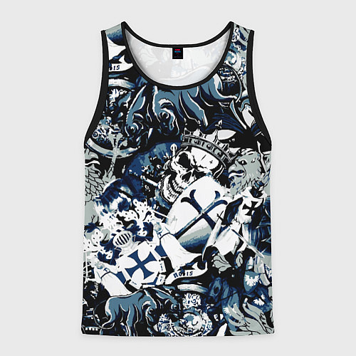 Мужская майка без рукавов Рыцари средневековья цербер и череп короля / 3D-Черный – фото 1
