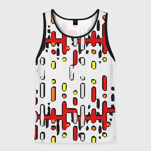 Мужская майка без рукавов Красно-жёлтые линии и точки на белом фоне / 3D-Черный – фото 1
