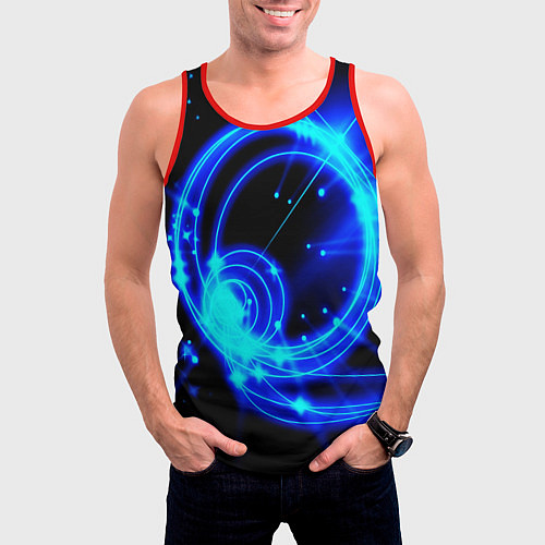 Мужская майка без рукавов Оптические синие волны / 3D-Красный – фото 3
